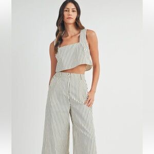 20. LAST 2! 🛑MABLE COST Crop Top Pant Cream Striped Sleeveless 2 Piece Set